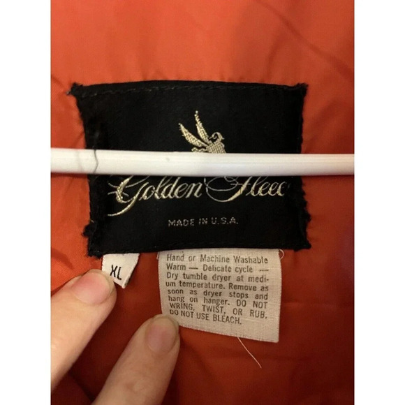 VINTAGE Western Puffer Jacket Vest Mens Xtra Large Tan Orange Golden Fleece USA - Picture 2 of 6